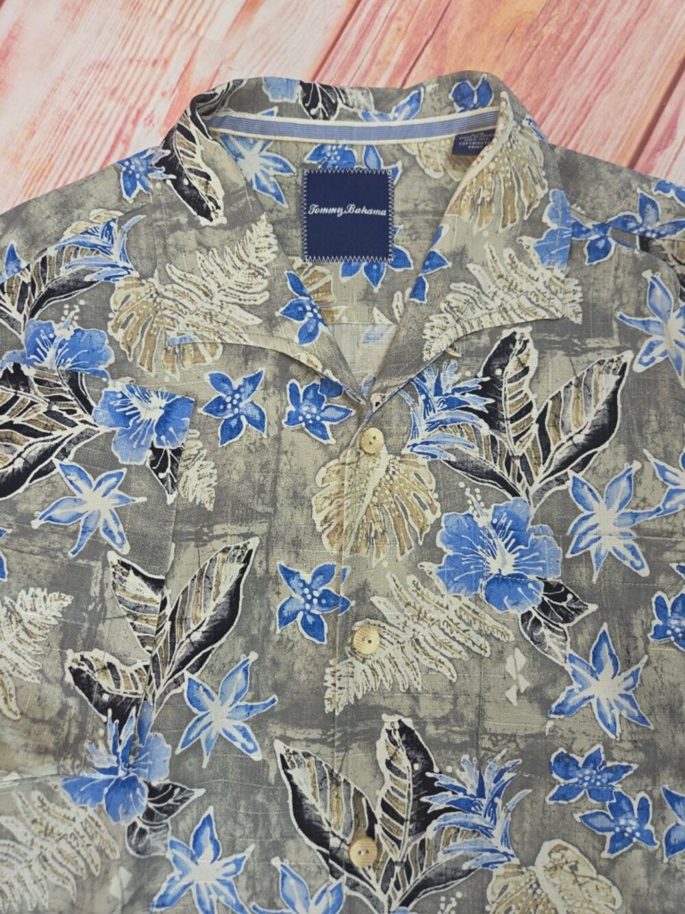 Tommy Bahama Mens Blue Floral Silk Hawaiian Shirt Size Large